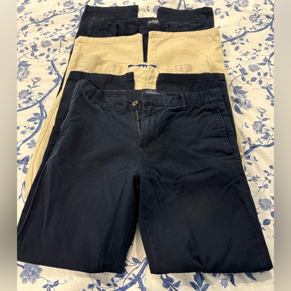 FOUR PAIRS! Size 14 Navy Blue, Khaki Boys’ Slacks, Pants, AND Navy Blue Joggers!